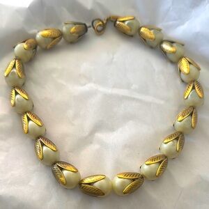 Lenora Dame Gold Leaf & Pearl Design Necklace